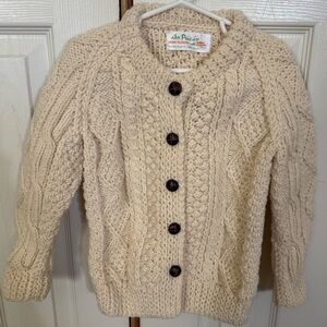 Aran Islands Irish Wool Fisherman Cardigan Youth Sweater